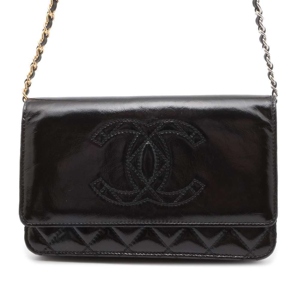 Chanel Chain Wallet Coco Mark Patent Chanel Wallet Black